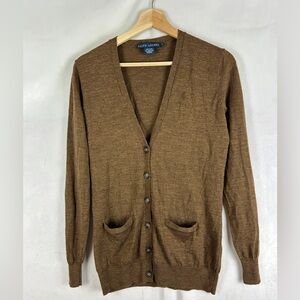 RALPH LAUREN Blue Label Merino Knit Cardigan Brown Small Preppy Academic‎ Fall